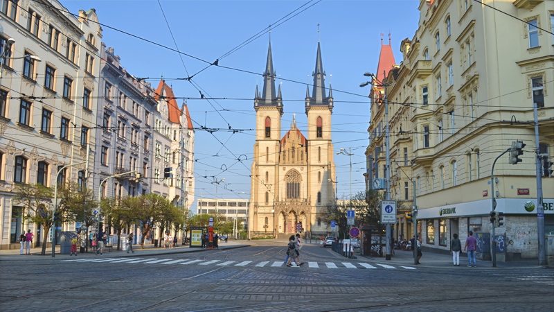 10 - Strossmayer Square in the Holešovice district of Prague, Czech Republic, featuring the prominent neo-Gothic Church of St. Anthony of Padua in the background